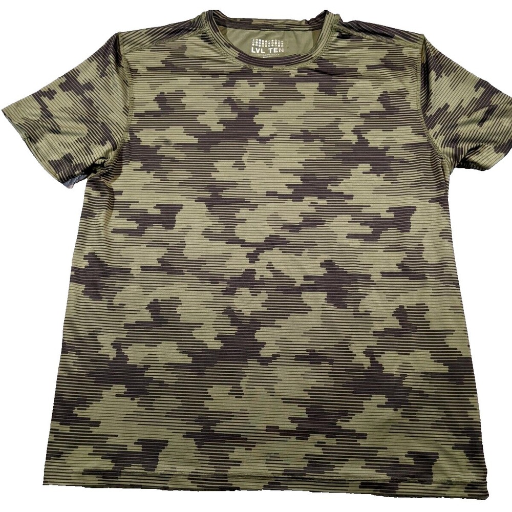 Level Ten Performance Mens T-Shirt Camouflage Camo Short Sleeve Black Green Med